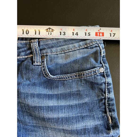 BKE Jeans Womens 31 Blue Sabrina Bootcut Denim Flap Pockets Thick Stitch Bling - Picture 12 of 16